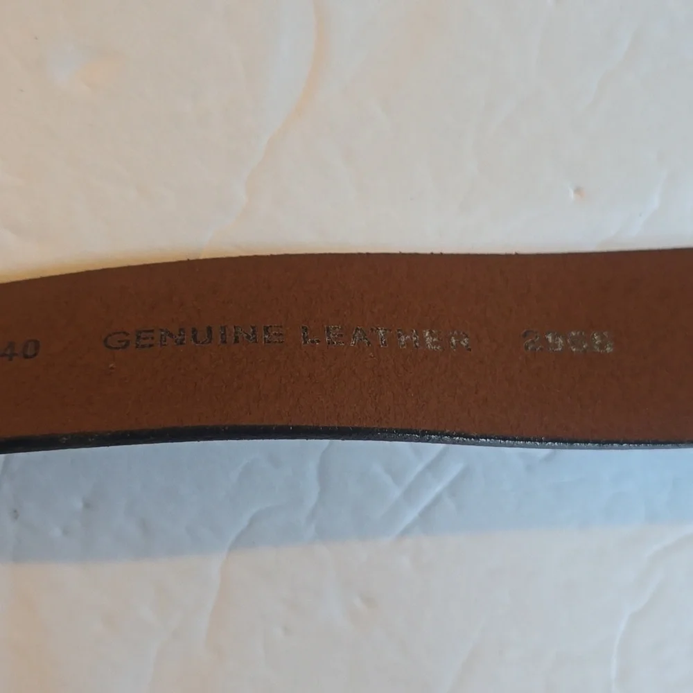 Mens Black Premium leather Belt Silver Square Buckle Minimalist Sz.L/XL